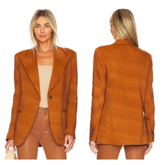 Smythe 90s Blazer in Burnt Sienna Camel Brown Linen Blend ASO Taylor Swift S - Picture 5 of 16
